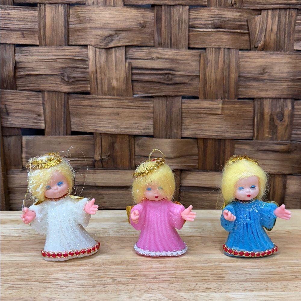 Vintage Set of Three Angel Figurines Christmas Ornaments